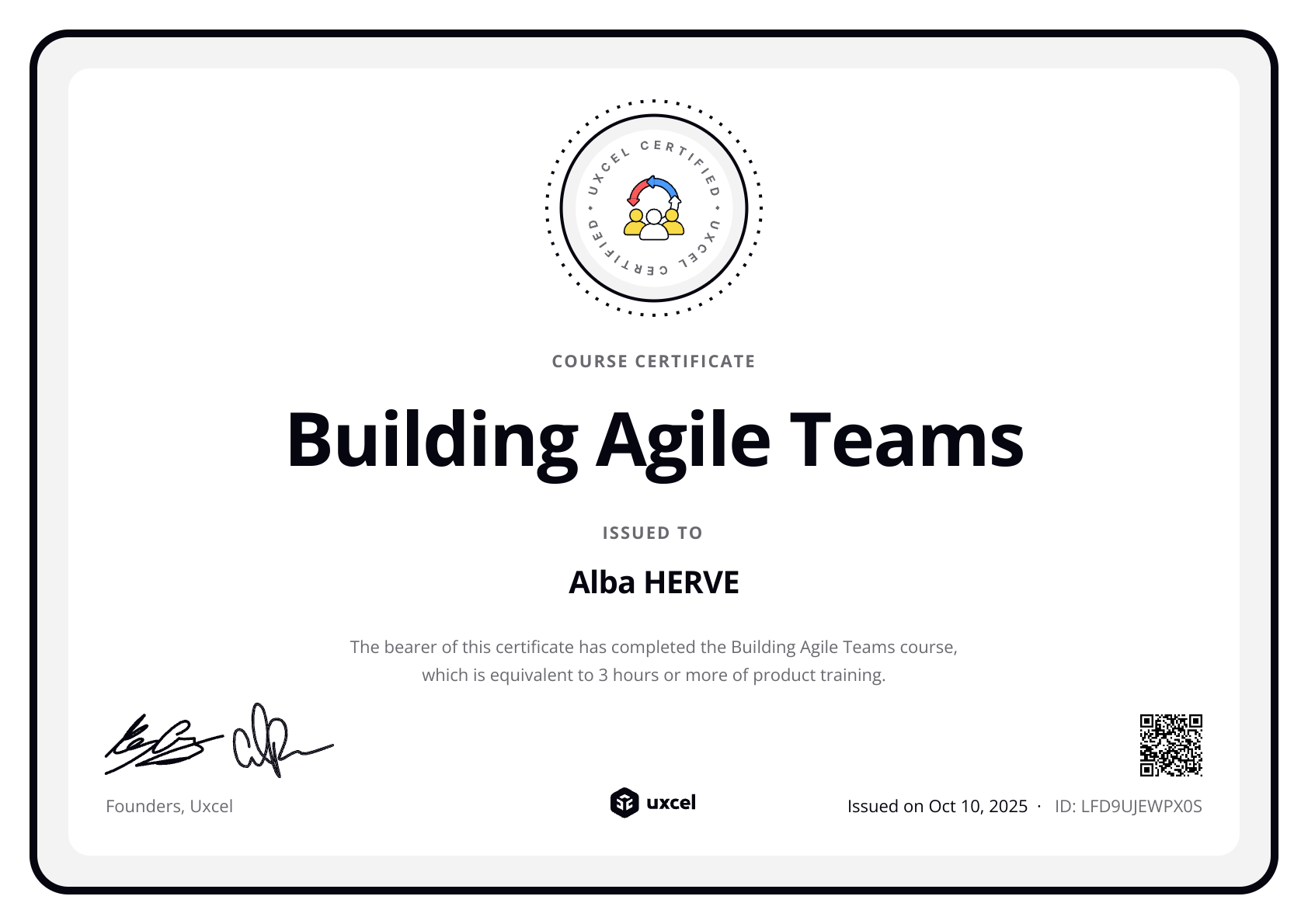 Alba HERVE's certificate